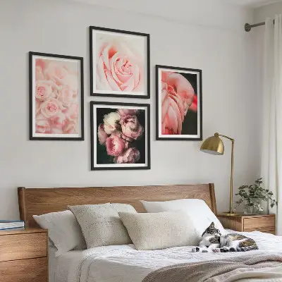 Galería de pared con diseño de flamencos en color rosa pastel