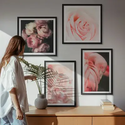 Galería de pared con diseño de flamencos en color rosa pastel