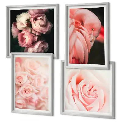 Galería de pared con diseño de flamencos en color rosa pastel