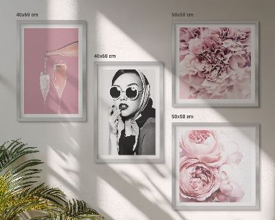 Set de 4 cuadros para salón Flores peonías rosas elegancia