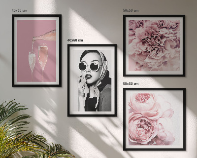 Set de 4 cuadros para salón Flores peonías rosas elegancia