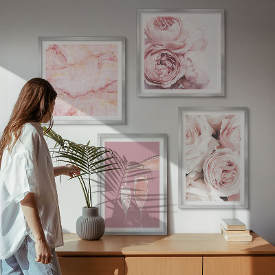 Set de cuadros modernos para salón Rosas champán mármol pastel
