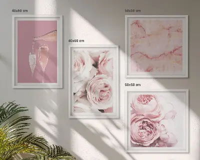 Set de cuadros modernos para salón diseño de rosas champán en mármol pastel