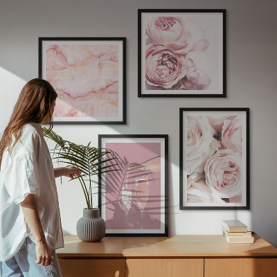 Set de cuadros modernos para salón Rosas champán mármol pastel