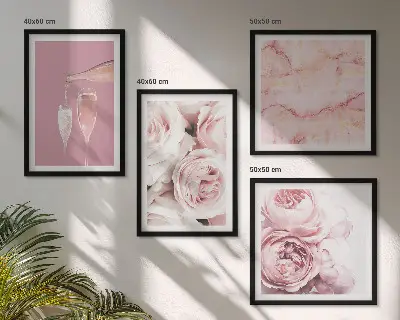 Set de cuadros modernos para salón diseño de rosas champán en mármol pastel