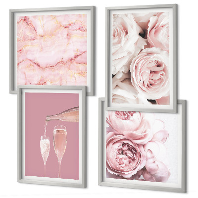 Set de cuadros modernos para salón Rosas champán mármol pastel