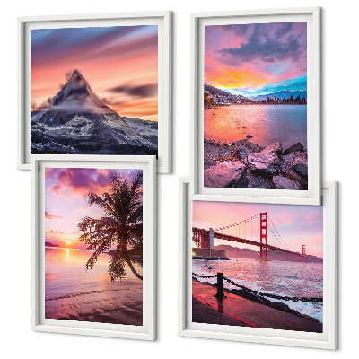 Set de 4 cuadros para salón Paisaje de puentes al atardecer