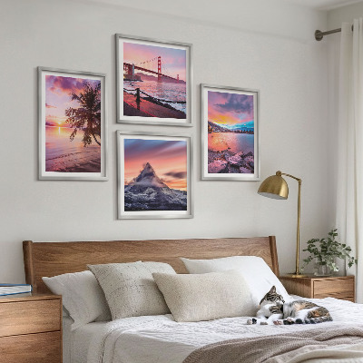 Set de 4 cuadros para salón Paisaje de puentes al atardecer