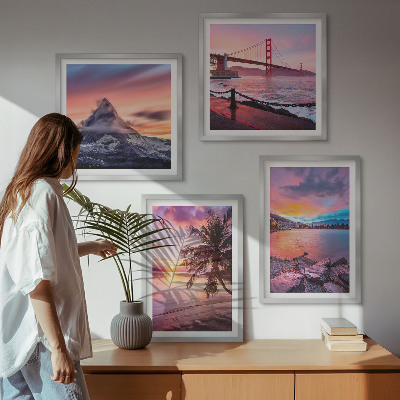 Set de 4 cuadros para salón Paisaje de puentes al atardecer