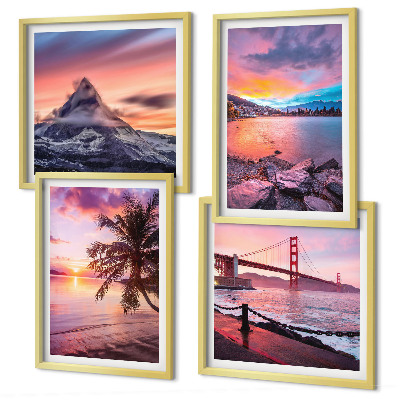 Set de 4 cuadros para salón Paisaje de puentes al atardecer