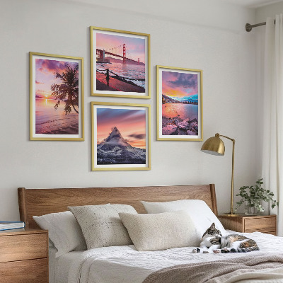 Set de 4 cuadros para salón Paisaje de puentes al atardecer