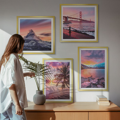 Set de 4 cuadros para salón Paisaje de puentes al atardecer