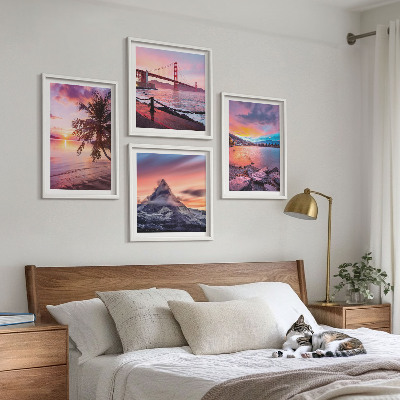 Set de 4 cuadros para salón Paisaje de puentes al atardecer