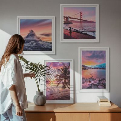 Set de 4 cuadros para salón Paisaje de puentes al atardecer