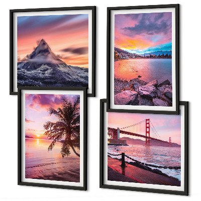 Set de 4 cuadros para salón Paisaje de puentes al atardecer