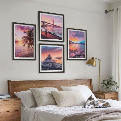 Set de 4 cuadros para salón Paisaje de puentes al atardecer