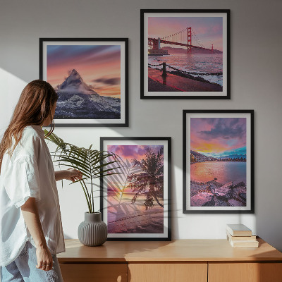 Set de 4 cuadros para salón Paisaje de puentes al atardecer