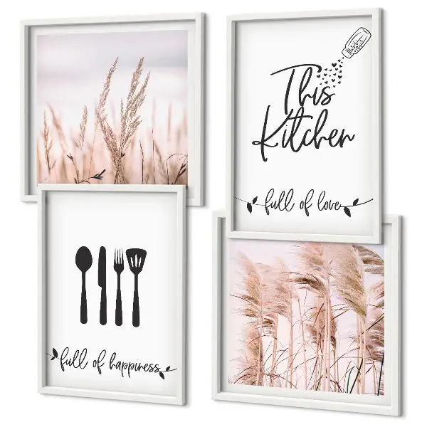 Set de cuadros modernos con diseño de letras de hierba estilo boho para cocina