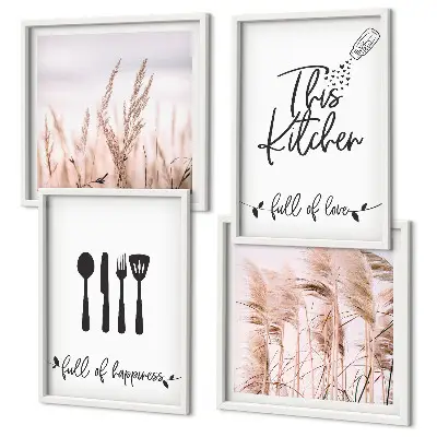 Set de cuadros modernos con diseño de letras de hierba estilo boho para cocina