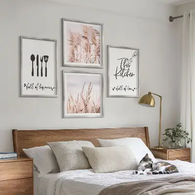 Set de cuadros modernos con diseño de letras de hierba estilo boho para cocina