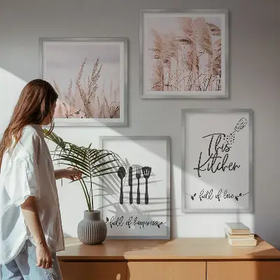 Set de cuadros modernos con diseño de letras de hierba estilo boho para cocina