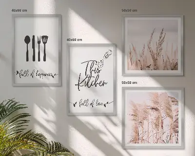 Set de cuadros modernos con diseño de letras de hierba estilo boho para cocina