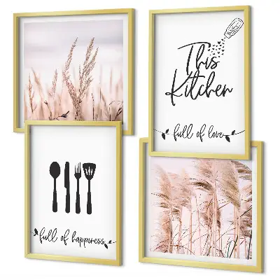 Set de cuadros modernos con diseño de letras de hierba estilo boho para cocina