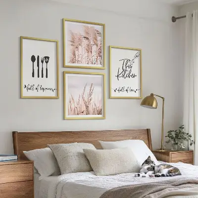 Set de cuadros modernos con diseño de letras de hierba estilo boho para cocina