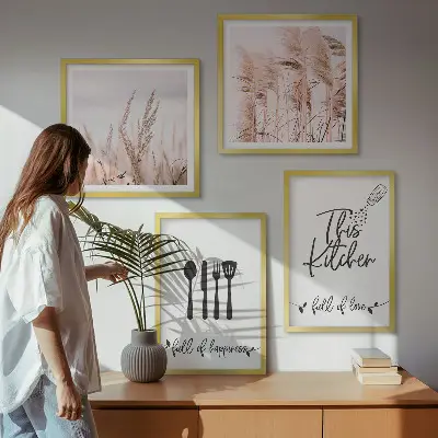 Set de cuadros modernos con diseño de letras de hierba estilo boho para cocina