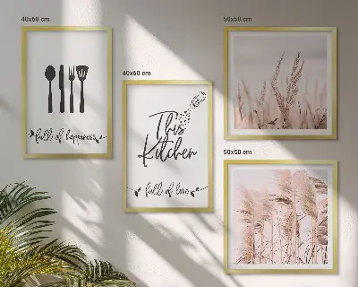 Set de cuadros modernos con diseño de letras de hierba estilo boho para cocina