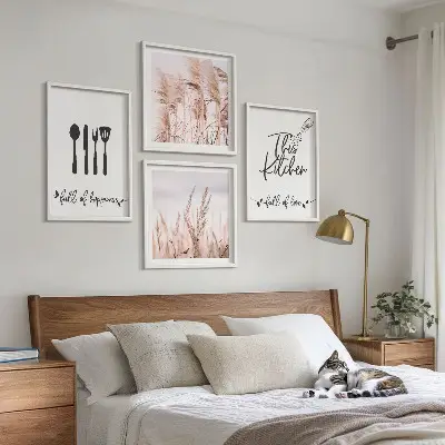 Set de cuadros modernos con diseño de letras de hierba estilo boho para cocina