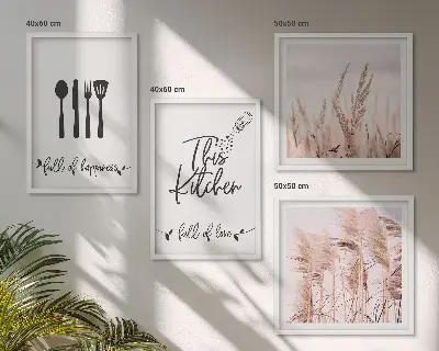 Set de cuadros modernos con diseño de letras de hierba estilo boho para cocina