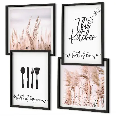 Set de cuadros modernos con diseño de letras de hierba estilo boho para cocina