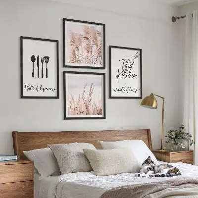 Set de cuadros modernos con diseño de letras de hierba estilo boho para cocina