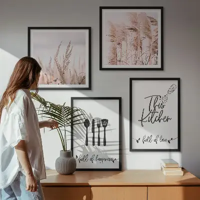 Set de cuadros modernos con diseño de letras de hierba estilo boho para cocina