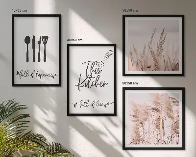 Set de cuadros modernos con diseño de letras de hierba estilo boho para cocina