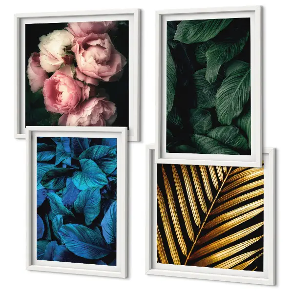 Set de cuadros modernos para salón diseño de hojas y flores de colores