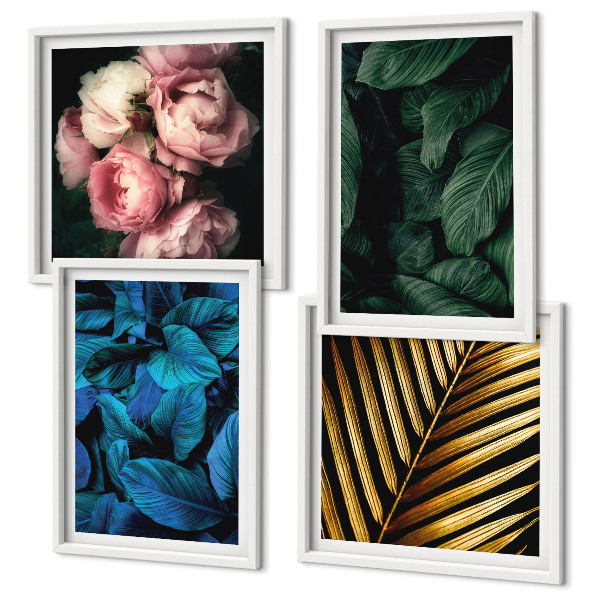 Set de cuadros modernos para salón Hojas y flores de colores