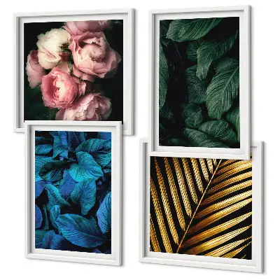 Set de cuadros modernos para salón diseño de hojas y flores de colores