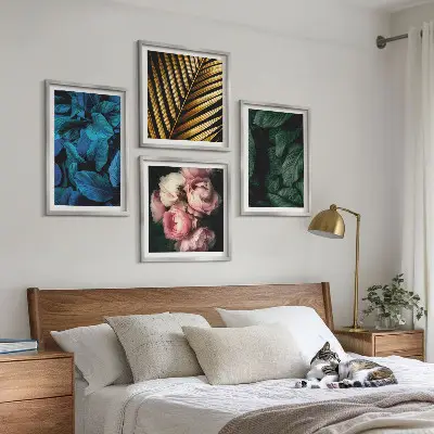 Set de cuadros modernos para salón diseño de hojas y flores de colores