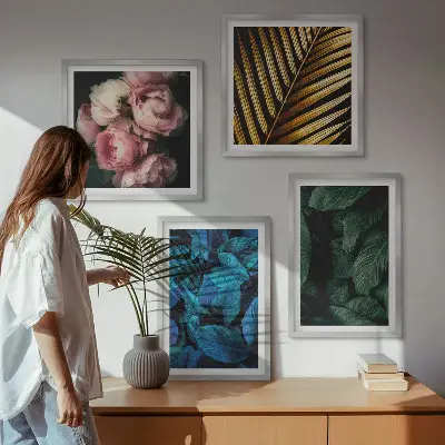 Set de cuadros modernos para salón diseño de hojas y flores de colores