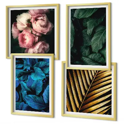 Set de cuadros modernos para salón diseño de hojas y flores de colores