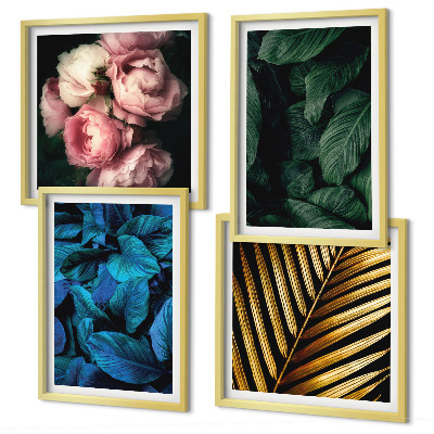 Set de cuadros modernos para salón Hojas y flores de colores