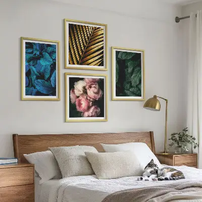 Set de cuadros modernos para salón diseño de hojas y flores de colores