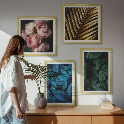 Set de cuadros modernos para salón diseño de hojas y flores de colores