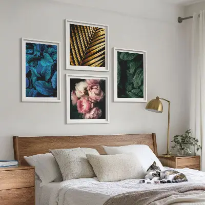 Set de cuadros modernos para salón diseño de hojas y flores de colores