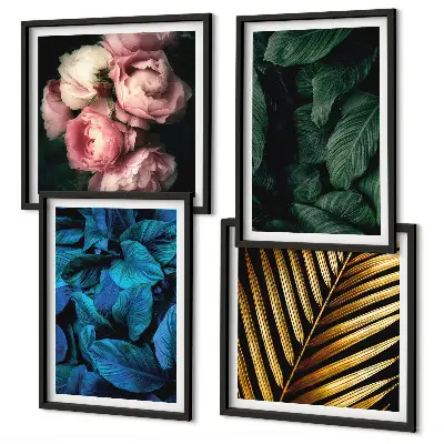 Set de cuadros modernos para salón diseño de hojas y flores de colores