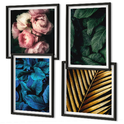 Set de cuadros modernos para salón Hojas y flores de colores