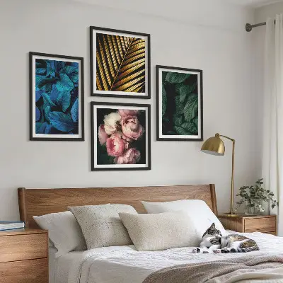 Set de cuadros modernos para salón diseño de hojas y flores de colores