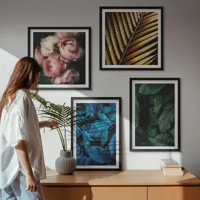 Set de cuadros modernos para salón diseño de hojas y flores de colores